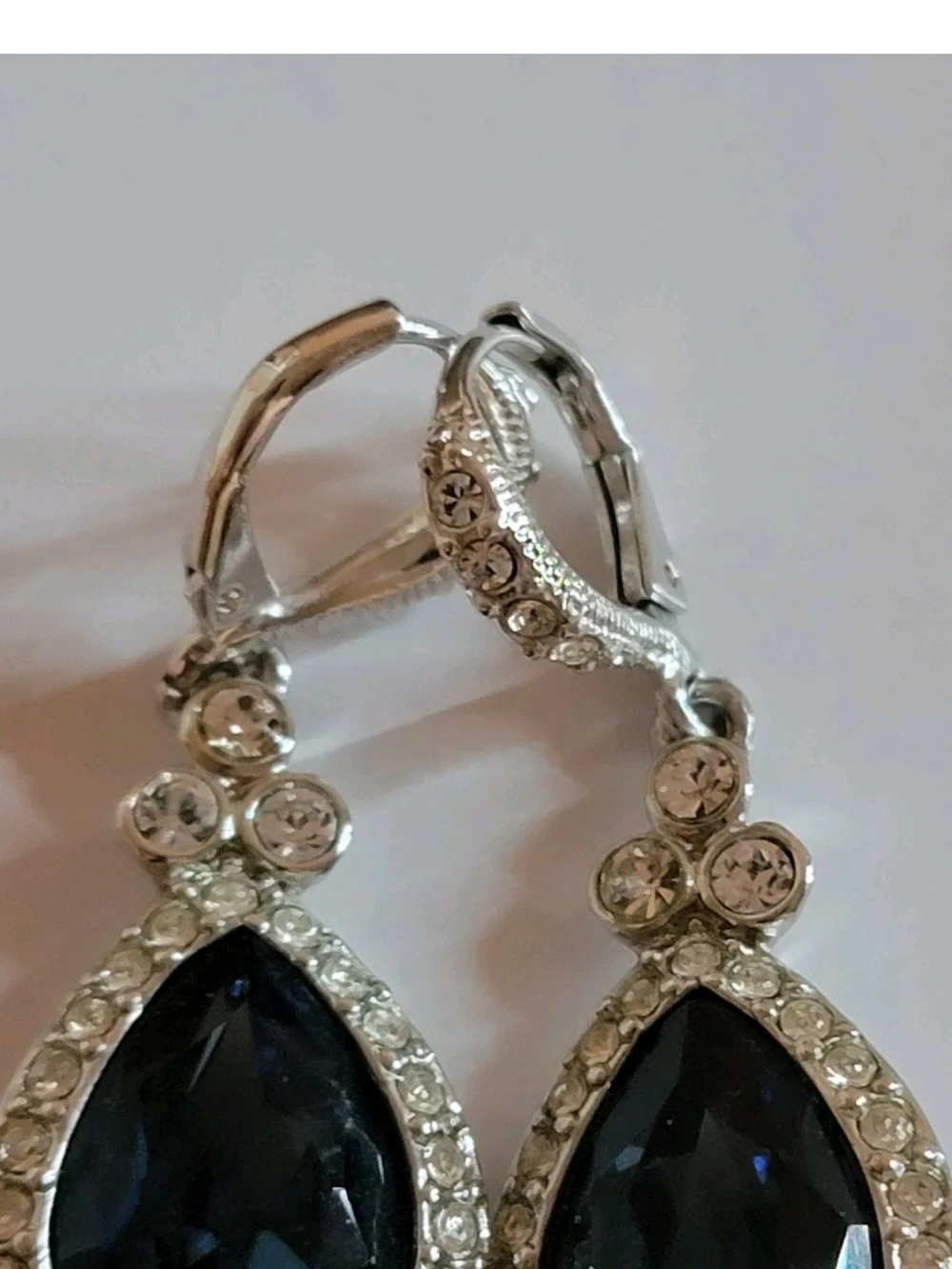 Givenchy Silver-Tone Earrings with Deep Blue Teardrop Crystals